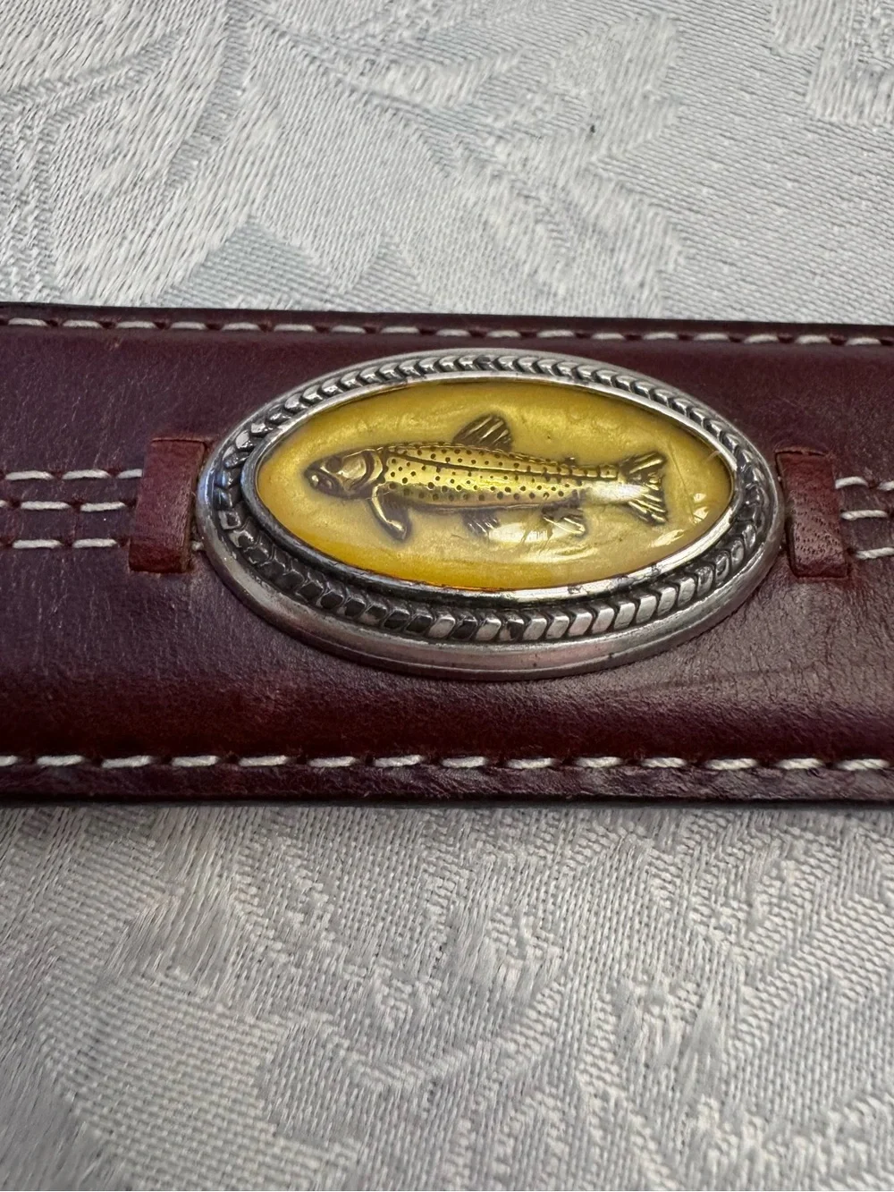 Onyx By Brighton Brown Leather Belt‎ Men’s Size 34 Fish Bass Western Preppy Dad